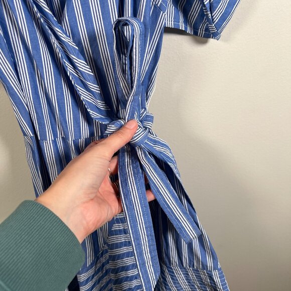 C/Meo Collective Motivations Stripe Mini Wrap Dress Size XS Blue Puff Sleeve - Picture 7 of 11